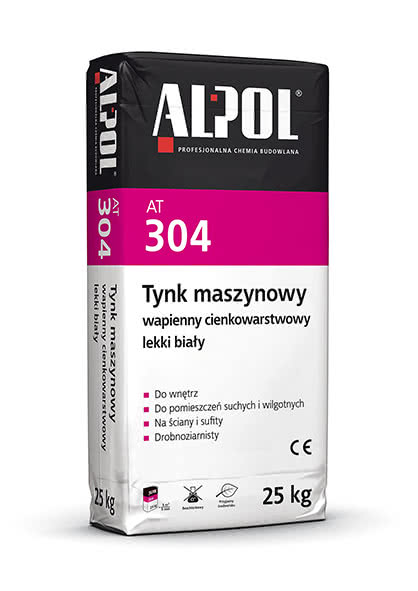 Tynk maszynowy wapienny cienkowarstwowy lekki biały AT 304